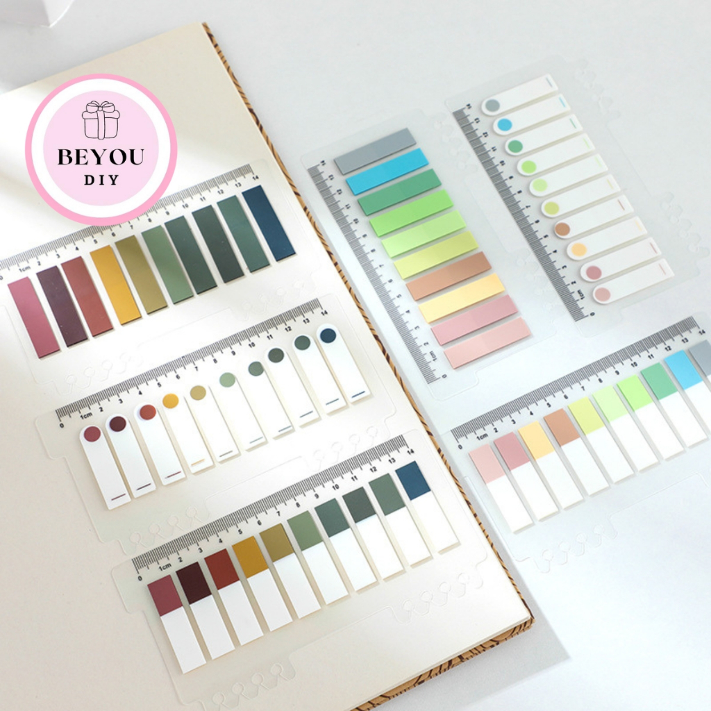 Bộ 200 Giấy Ghi Chú Kiêm Thước Kẻ Nhiều Màu, Set 200 Giấy Note Đánh Dấu Cute - BEYOU