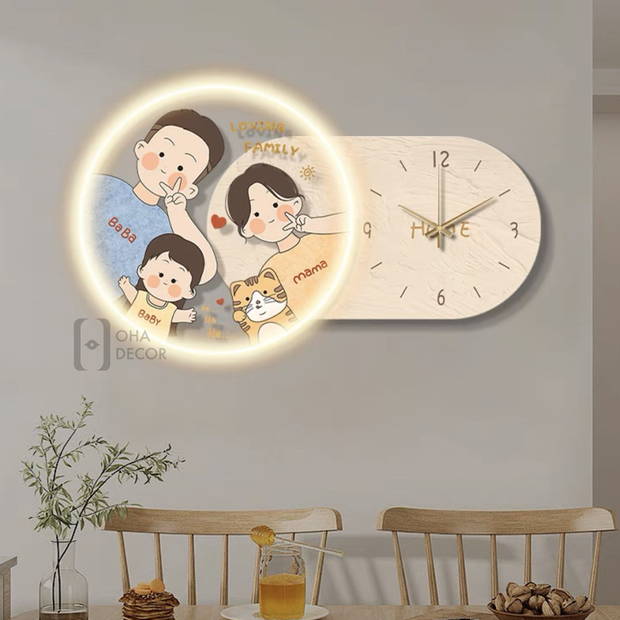 Tranh Cắt 3D LED Đồng Hồ Gia Đình Xinh Trang Trí Nhà, Quán Cà Phê Hiện Đại Xưởng Giá Rẻ