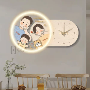 Tranh Cắt 3D LED Đồng Hồ Gia Đình Xinh Trang Trí Nhà, Quán Cà Phê Hiện Đại Xưởng Giá Rẻ