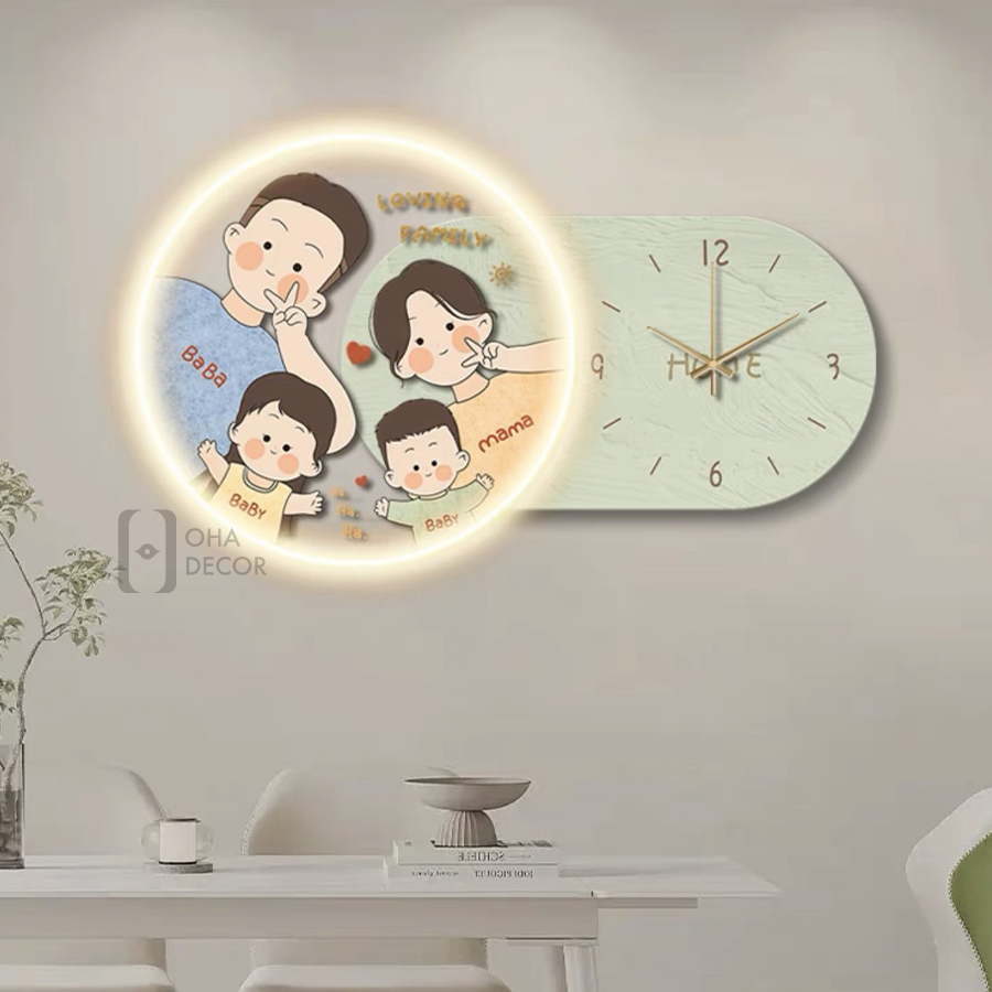 Tranh Cắt 3D LED Đồng Hồ Gia Đình Xinh Trang Trí Nhà, Quán Cà Phê Hiện Đại Xưởng Giá Rẻ