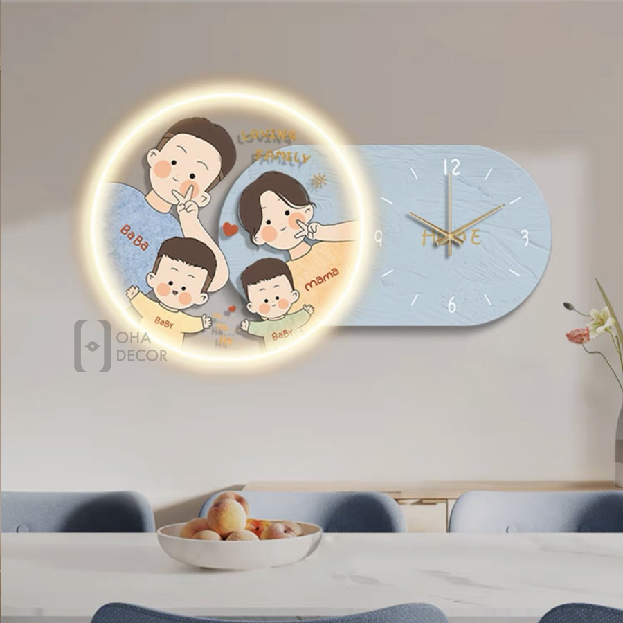 Tranh Cắt 3D LED Đồng Hồ Gia Đình Xinh Trang Trí Nhà, Quán Cà Phê Hiện Đại Xưởng Giá Rẻ