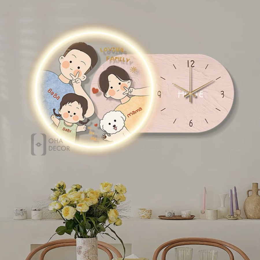 Tranh Cắt 3D LED Đồng Hồ Gia Đình Xinh Trang Trí Nhà, Quán Cà Phê Hiện Đại Xưởng Giá Rẻ