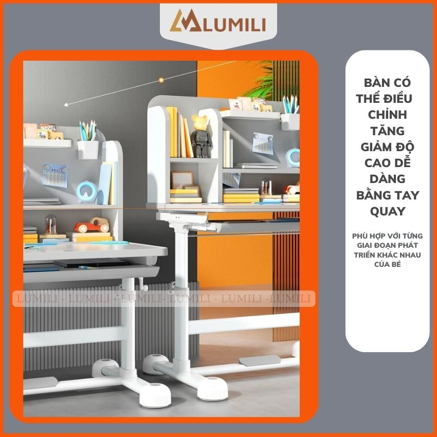 bàn học cho bé LUMILI R22+ PREMIUM, bàn ghế học sinh nâng hạ tay quay, bàn học chống gù chống cận kích thước 80cm