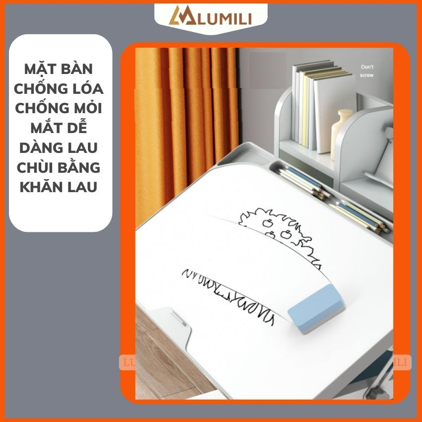 bàn học cho bé LUMILI R22+ PREMIUM, bàn ghế học sinh nâng hạ tay quay, bàn học chống gù chống cận kích thước 80cm