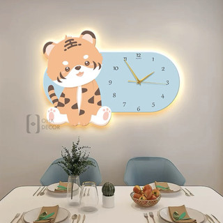 Tranh 3D LED Đồng Hồ Động Vật XinhTrang Trí Phòng Khách, Quán Cà Phê Hiện Đại OHA Decor