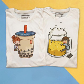 Áo cặp nam nữ, áo phông đôi in hình ly bia và trà sữa chất cotton thoáng mát thấm hút co giản ( GIÁ 1 ÁO)