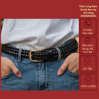 Thắt lưng nam da đan, Thắt lưng nam da thật, Nịt lưng đan da bò đan tay thủ công HANDMADE