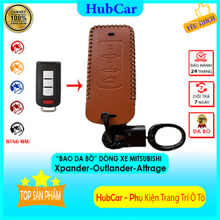 [Xpander Outlander Attrage]_Bao Da Bọc Chìa Khóa Dòng Xe Mitsubishi Da Bò Thật 100% Khâu Tay Thủ Công Bảo Vệ Chìa Khóa