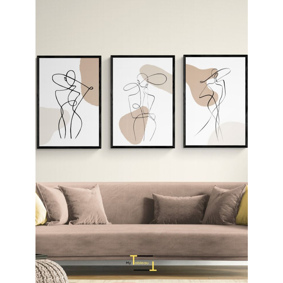 Bộ 3 Tranh Canvas Cô Gái Có Viền Hiện Đại Trang Trí Quán Trà Sữa, Cà Phê Xưởng Giá Rẻ OHA Decor