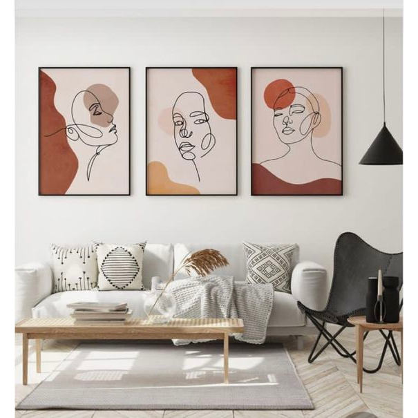 Bộ 3 Tranh Canvas Cô Gái Có Viền Hiện Đại Trang Trí Quán Trà Sữa, Cà Phê Xưởng Giá Rẻ OHA Decor