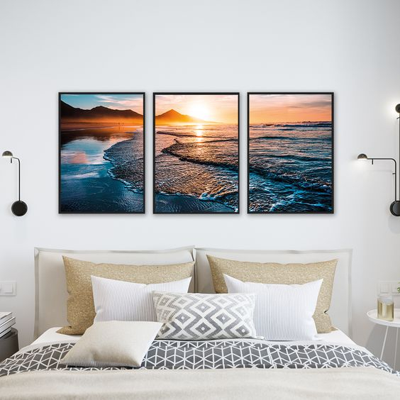 Bộ 3 Tranh Canvas Phong Cảnh Biển Có Viền Hiện Đại Trang Trí Quán Trà Sữa, Cà Phê Xưởng Giá Rẻ OHA Decor