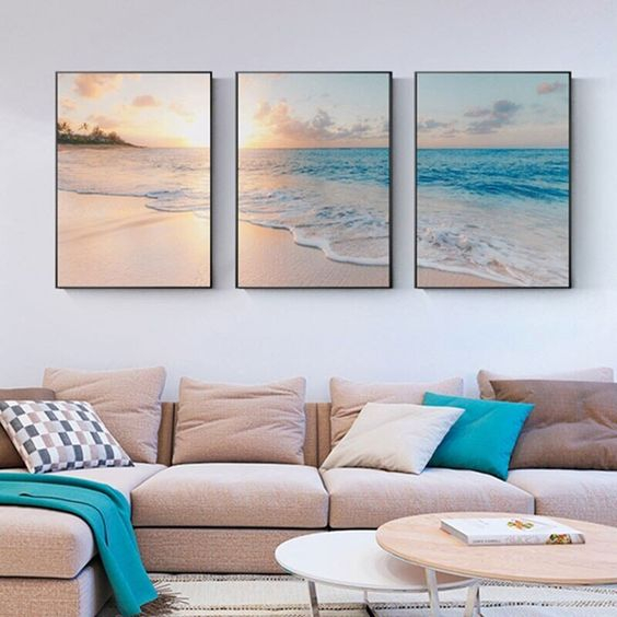 Bộ 3 Tranh Canvas Phong Cảnh Biển Có Viền Hiện Đại Trang Trí Quán Trà Sữa, Cà Phê Xưởng Giá Rẻ OHA Decor