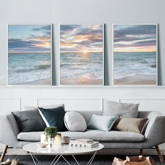 Bộ 3 Tranh Canvas Phong Cảnh Biển Có Viền Hiện Đại Trang Trí Quán Trà Sữa, Cà Phê Xưởng Giá Rẻ OHA Decor