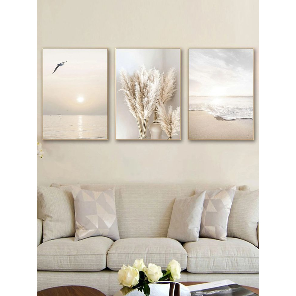 Bộ 3 Tranh Canvas Phong Cảnh Biển Có Viền Hiện Đại Trang Trí Quán Trà Sữa, Cà Phê Xưởng Giá Rẻ OHA Decor