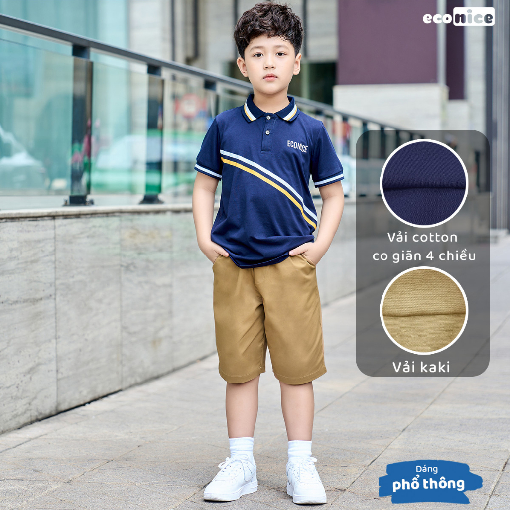 Bộ quần áo thun phông polo cho bé trai style Hàn Quốc Econice A103-Q20 . Size đại trẻ em 5, 6, 8, 10, 11,12 tuổi
