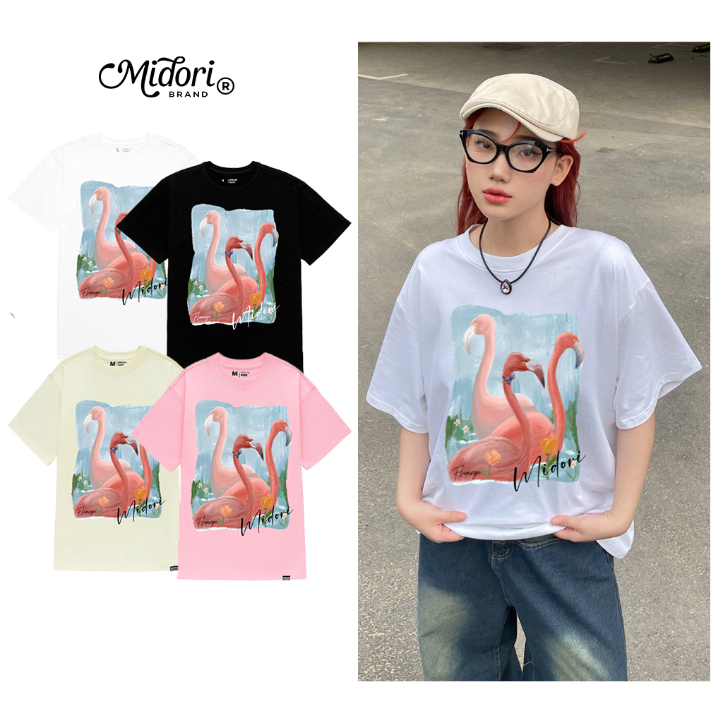 Áo thun nữ nam form rộng tay lỡ Phông Unisex Cotton Hồng Hạc