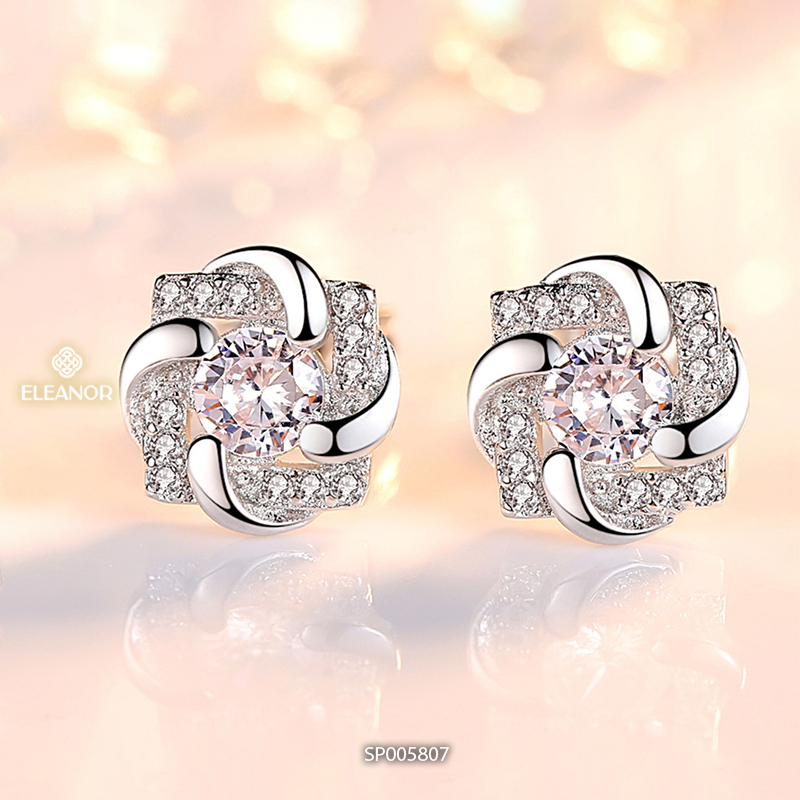 Bông tai nữ chuôi bạc 925 Eleanor Accessories hình hoa đính đá phụ kiện trang sức khuyên tai 5807