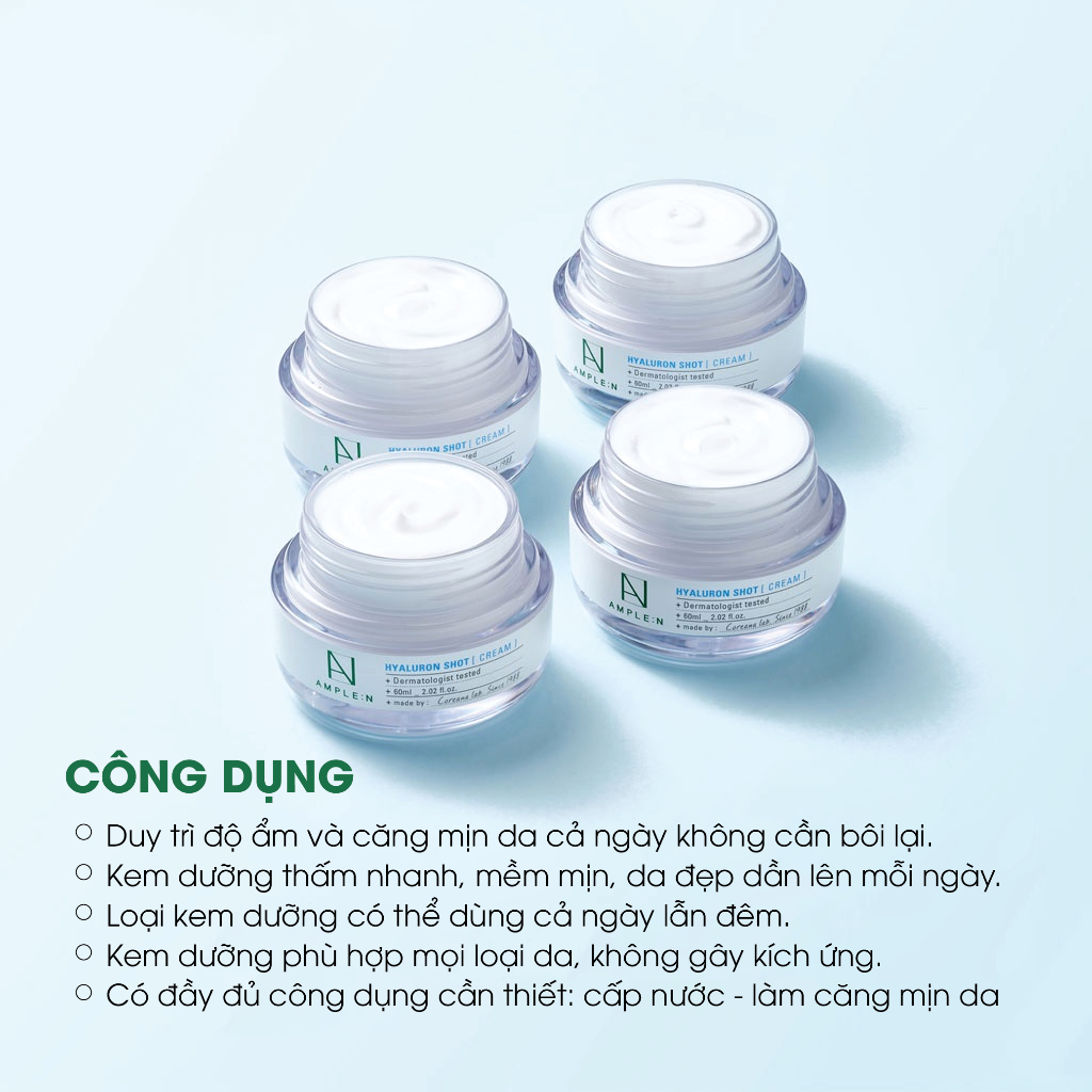 Ảnh Kem Dưỡng Ẩm Dành Cho Da Khô AMPLE:N Hyaluron Shot Cream 60ml 2