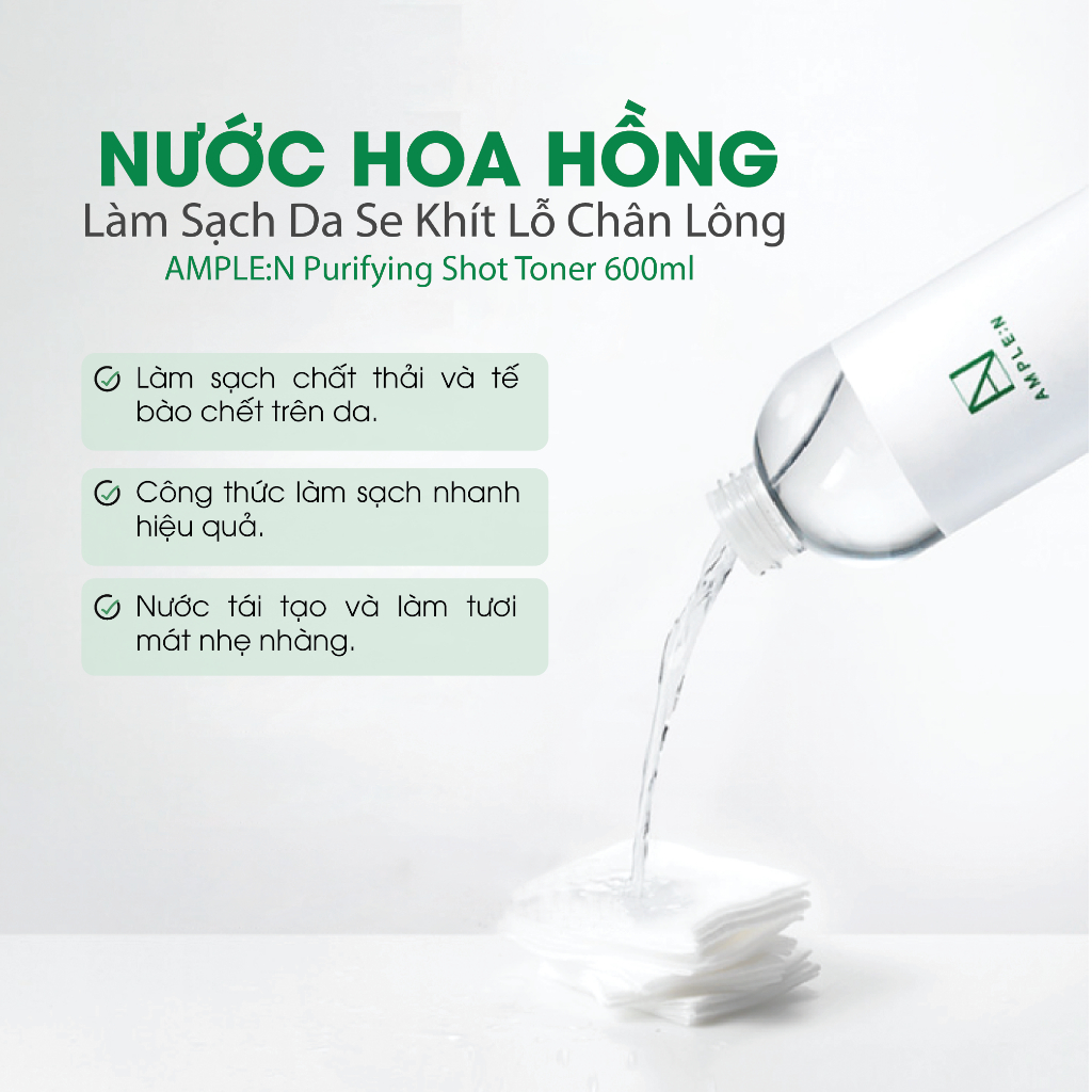Ảnh Nước Hoa Hồng Làm Sạch Da Se Khít Lỗ Chân Lông AMPLE:N Purifying Shot Toner 600ml 3