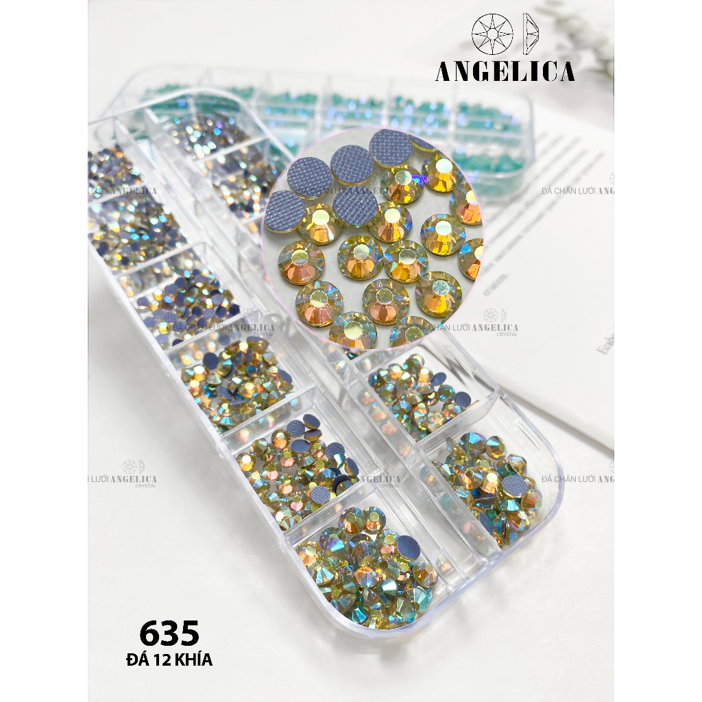 Đá chân lưới nail 12 khía màu pha lê Jonquil Ab đính trang trí móng ANGELICA 635