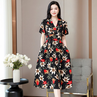 Đầm Cotton Lụa Mềm Mát  Cổ V In Hoa Thanh Lịch VH06