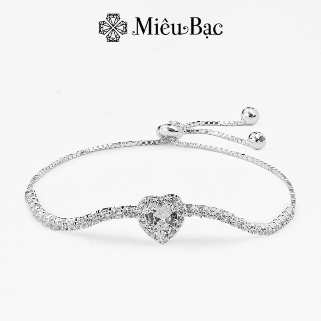 Lắc tay bạc nữ Miêu Bạc vòng tay mặt tim đính đá sang chảnh chất liệu bạc S925 thời trang phụ kiện trang sức MT27