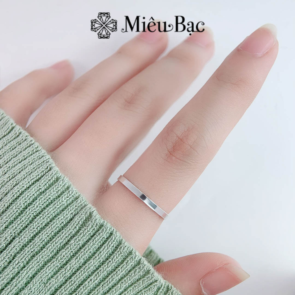 Ảnh Nhẫn bạc nữ Miêu Bạc bản vuông trơn đủ size chất liệu bạc 925 thời trang phụ kiện trang sức nữ MN42 3