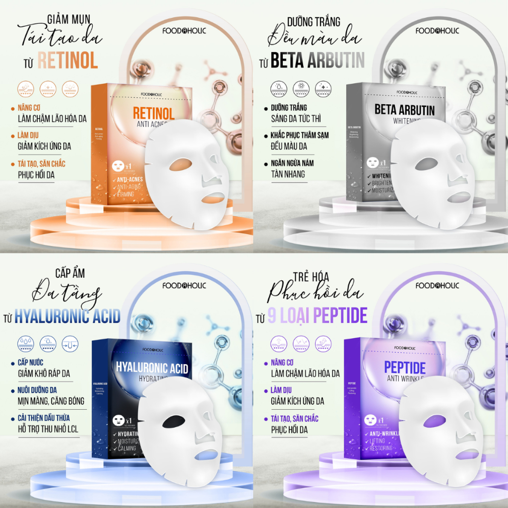 Mặt Nạ Giấy Foodaholic Mask Retinol Dưỡng Trắng Da Cấp Ẩm Tái Tạo Collagen Chăm Sóc Phục Hồi Da Giảm Mụn Hàn Quốc 23g