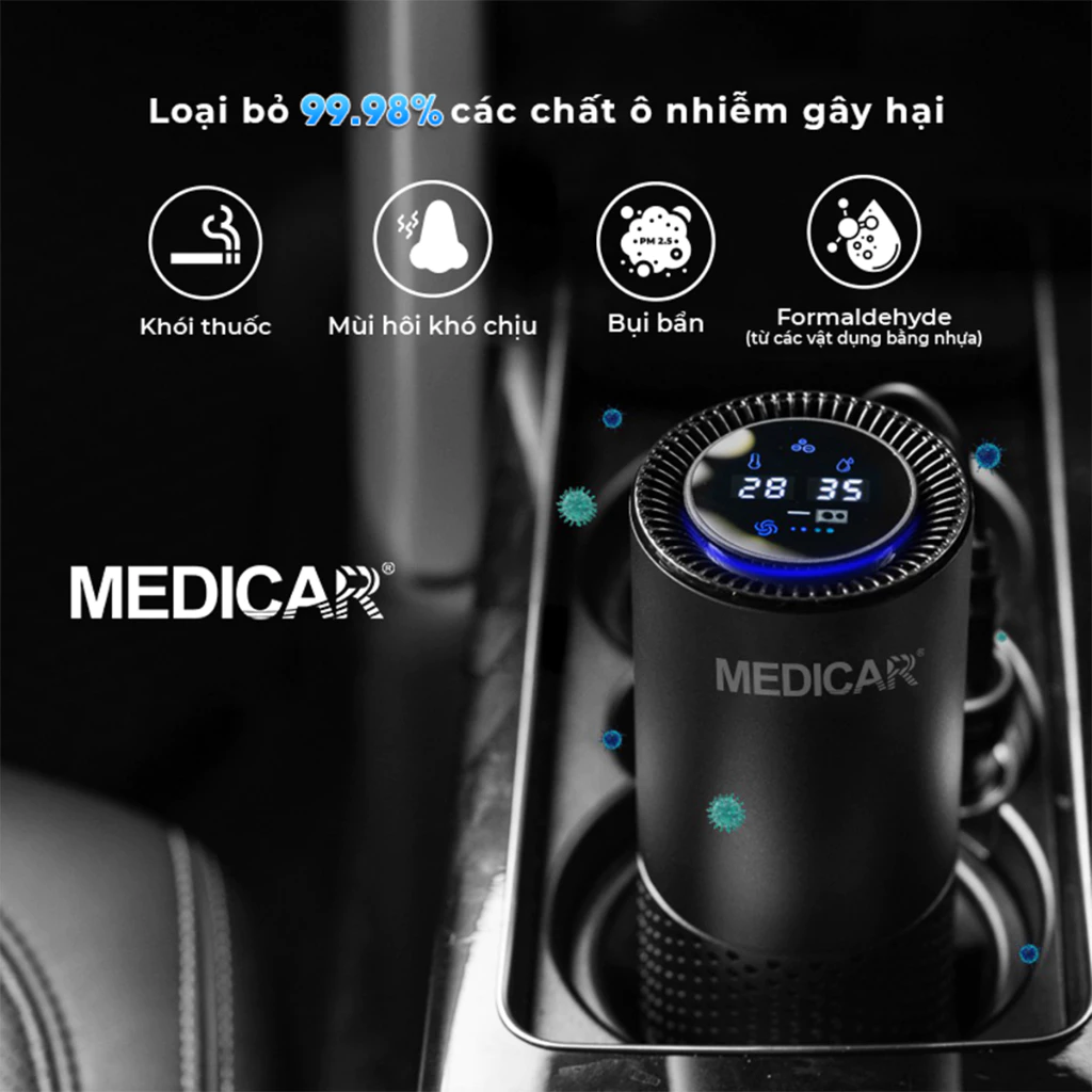 MÁY LỌC KHỬ MÙI XE Ô TÔ CAO CẤP Medicar - Lọc sạch bụi mịn PM2.5, tạo ion âm diệt khuẩn, khử mùi và