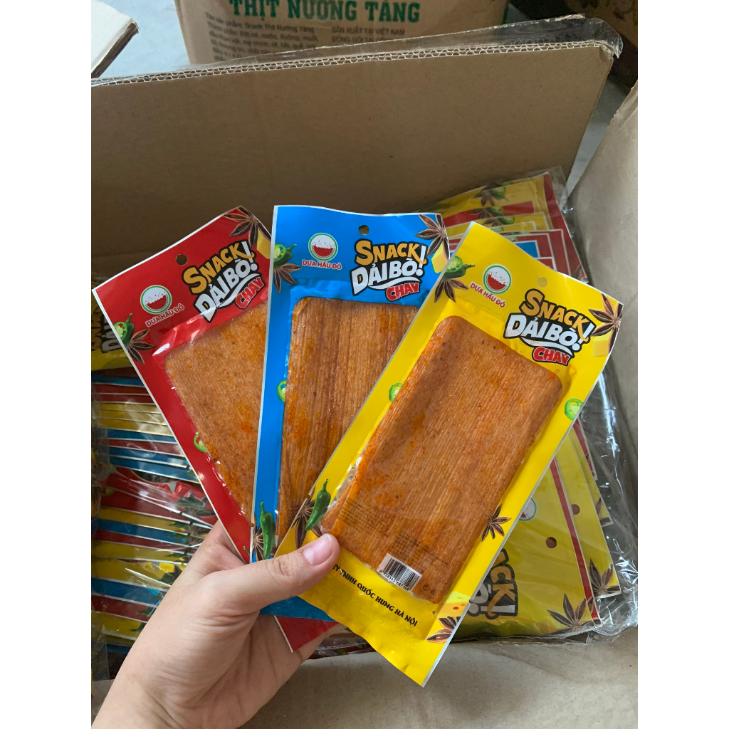 Combo 10 Gói Snack Dải Bò Chay Làm Từ Bột Mỳ, Đồ Ăn Vặt Cổng Trường Dưa Hấu Đỏ