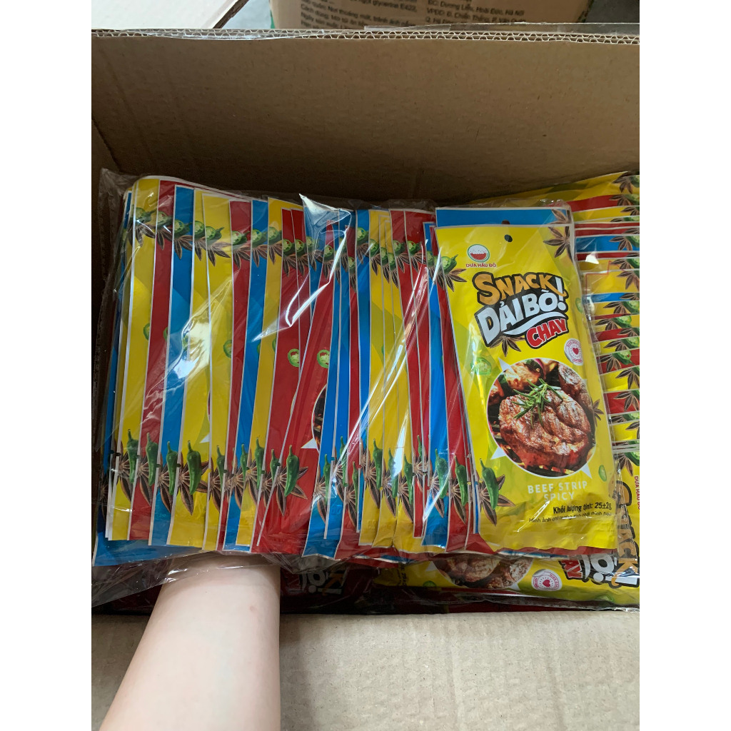 Combo 10 Gói Snack Dải Bò Chay Làm Từ Bột Mỳ, Đồ Ăn Vặt Cổng Trường Dưa Hấu Đỏ