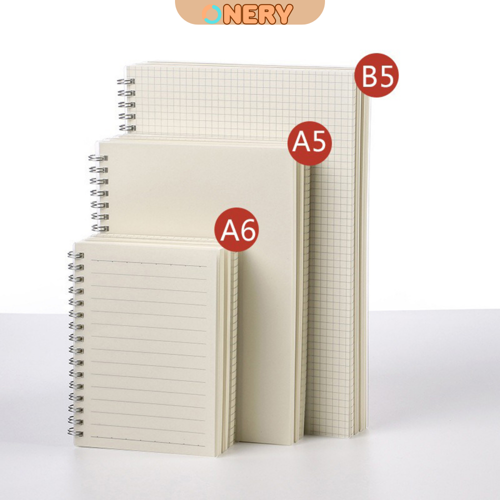 Sổ Tay Lò Xo A5-B5 , Bìa Nhựa Trong Suốt -  160 Trang Kẻ Ngang, Caro Onery Stationery