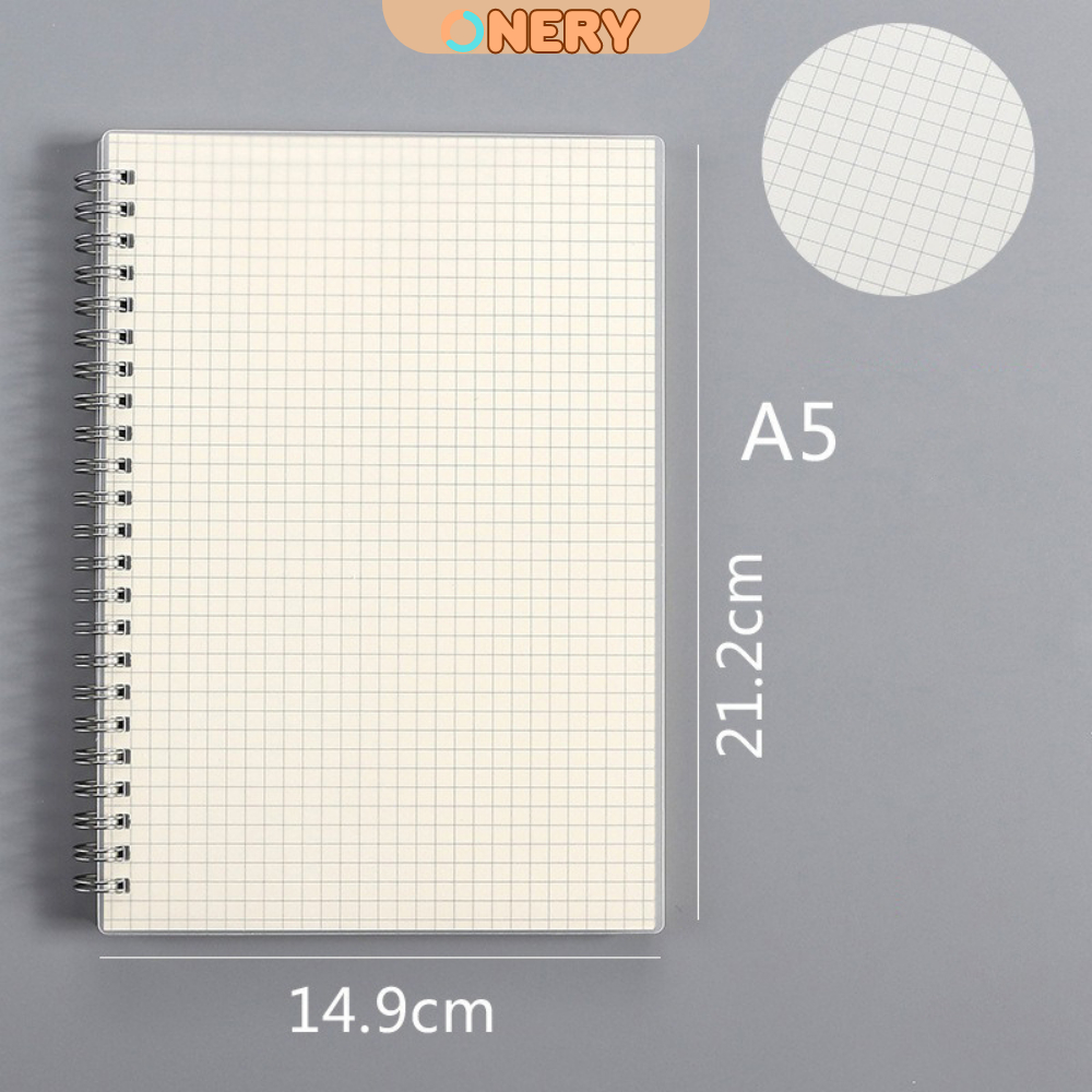 Sổ Tay Lò Xo A5-B5 , Bìa Nhựa Trong Suốt -  160 Trang Kẻ Ngang, Caro Onery Stationery