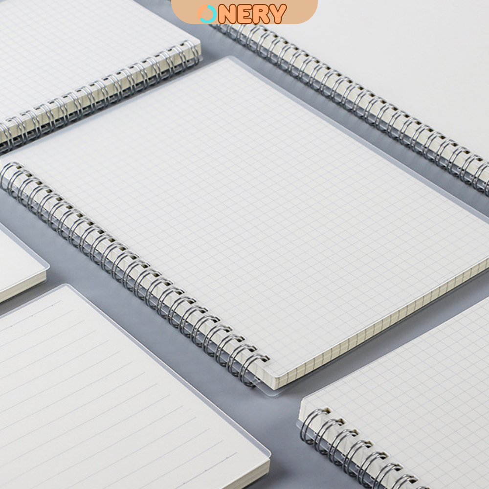 Sổ Tay Lò Xo A5-B5 , Bìa Nhựa Trong Suốt -  160 Trang Kẻ Ngang, Caro Onery Stationery