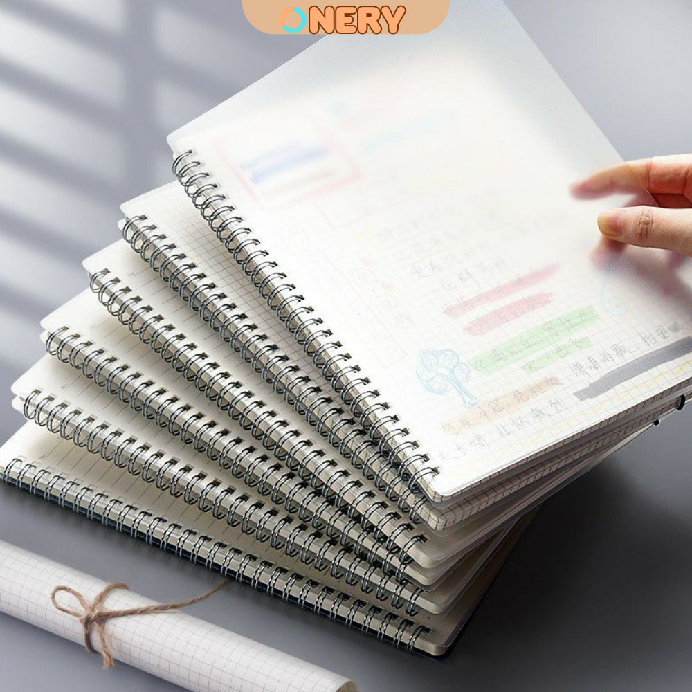 Sổ Tay Lò Xo A5-B5 , Bìa Nhựa Trong Suốt -  160 Trang Kẻ Ngang, Caro Onery Stationery