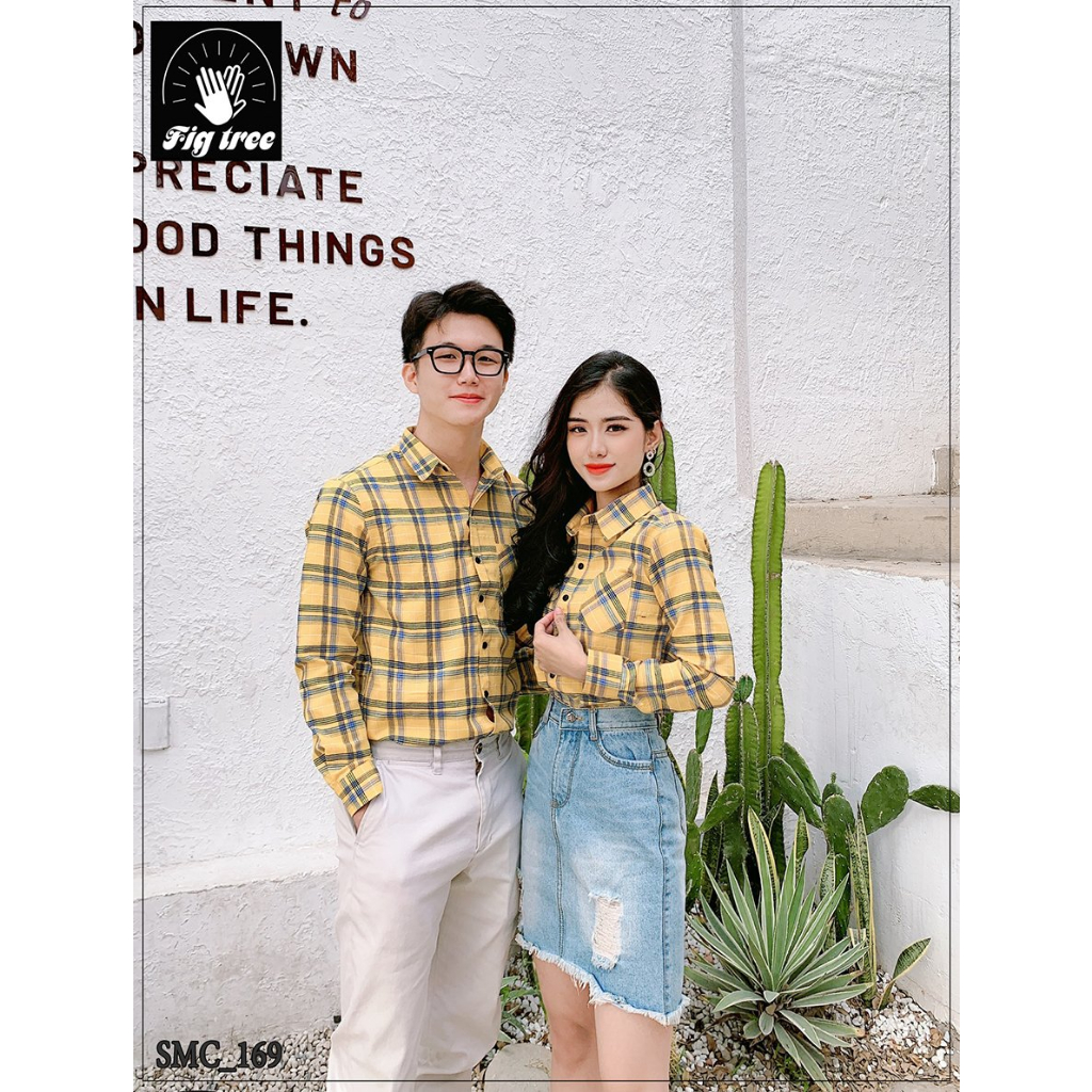 Combo Áo Sơ Mi Gia Đình Fig Tree sọc caro vàng Siêu cute ( MS :169)