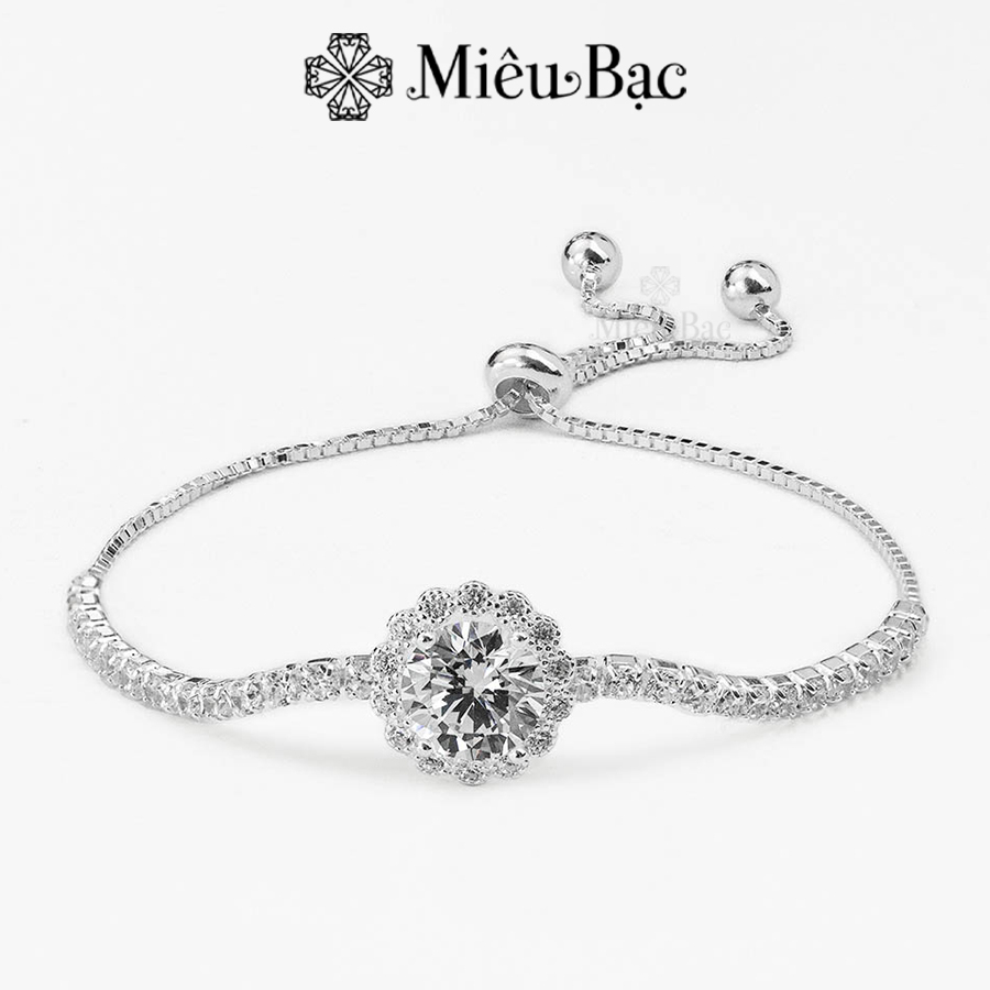 Lắc tay bạc nữ Miêu Bạc vòng tay mặt hoa đính đá  sang chảnh chất liệu bạc S925 thời trang phụ kiện trang sức MT26