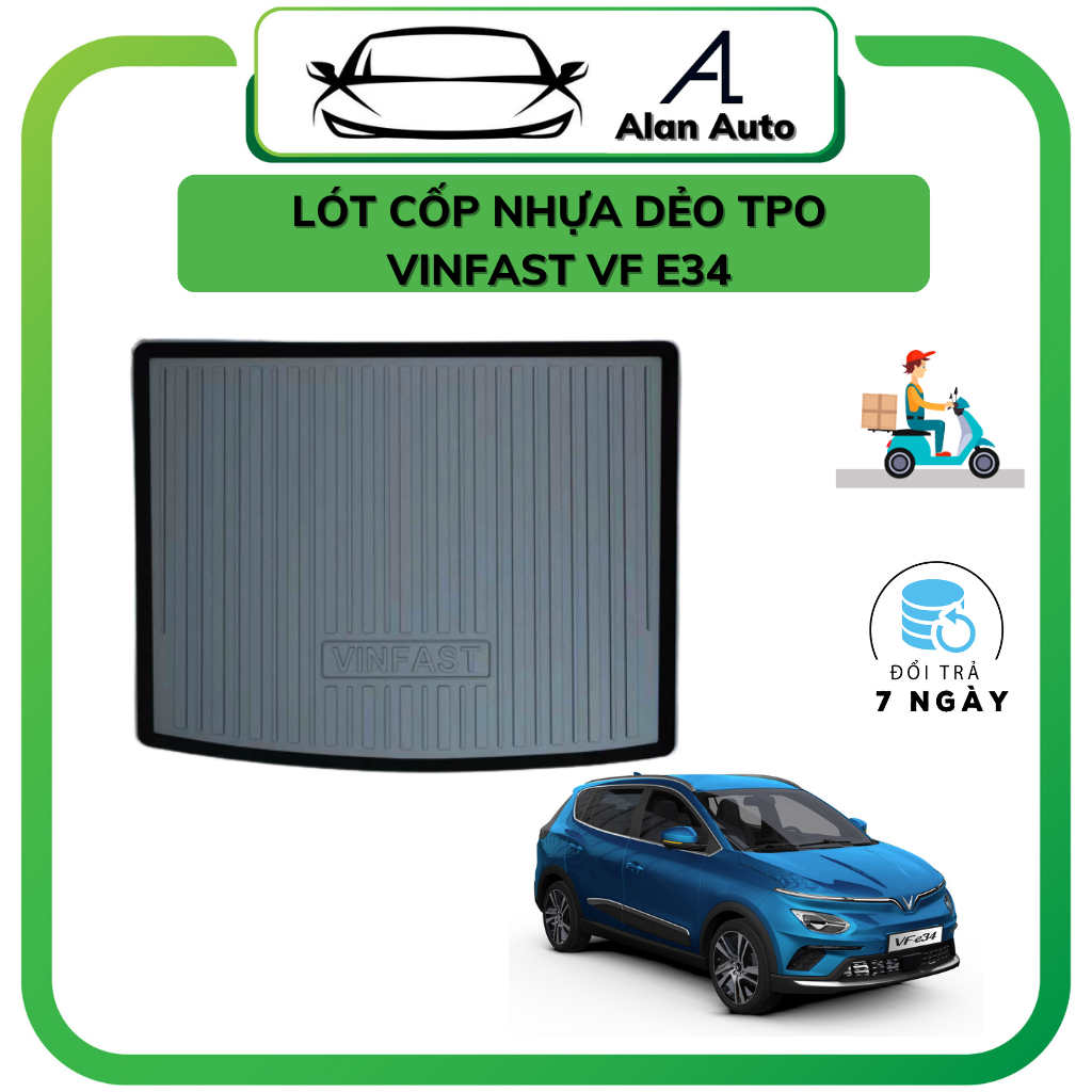 Lót cốp nhựa dẻo Vinfast VF E34 2022-2023, Chất liệu nhựa dẻo không mùi, vệ sinh dễ dàng, Chống thấm nước