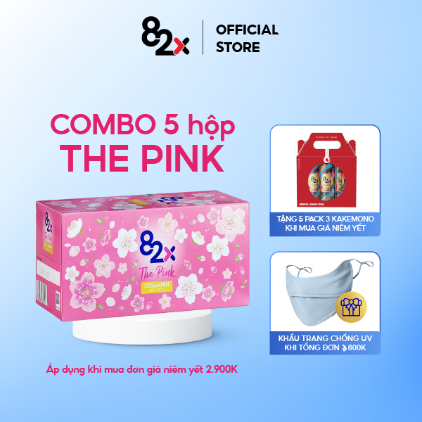 Combo 5 Hộp  - 82X The Pink Collagen 1000mg Collagen, Vitamin C và Khoáng Chất Đến Từ Nhật Bản (100ml/chai)