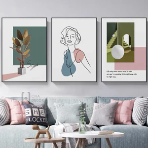 Bộ 3 Tranh Canvas Cô Gái Và Cây Có Viền Hiện Đại Trang Trí Quán Trà Sữa, Cà Phê Xưởng Giá Rẻ OHA Decor
