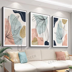 Bộ 3 Tranh Canvas Hoa Lá Xinh Có Viền Hiện Đại Trang Trí Quán Trà Sữa, Cà Phê Xưởng Giá Rẻ OHA Decor