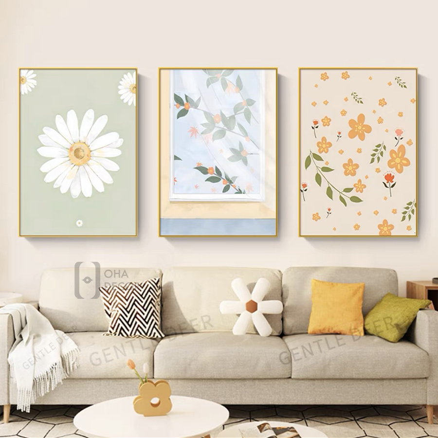 Bộ 3 Tranh Canvas Hoa Và Mèo Đẹp Có Viền Hiện Đại Trang Trí Quán Trà Sữa, Cà Phê Xưởng Giá Rẻ OHA Decor