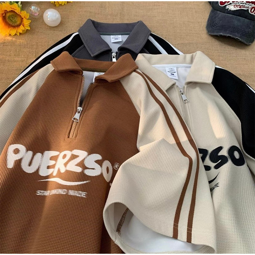 Ảnh Áo Polo Nam Nữ PUERZSO NAD Unisex - Áo Cổ Bẻ có khoá kéo Tay Lỡ 2 sọc Chất Liệu Tổ Ong Dệt Trẻ Trung, Cá Tính.năng động 3