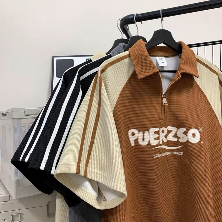 Ảnh Áo Polo Nam Nữ PUERZSO NAD Unisex - Áo Cổ Bẻ có khoá kéo Tay Lỡ 2 sọc Chất Liệu Tổ Ong Dệt Trẻ Trung, Cá Tính.năng động 4