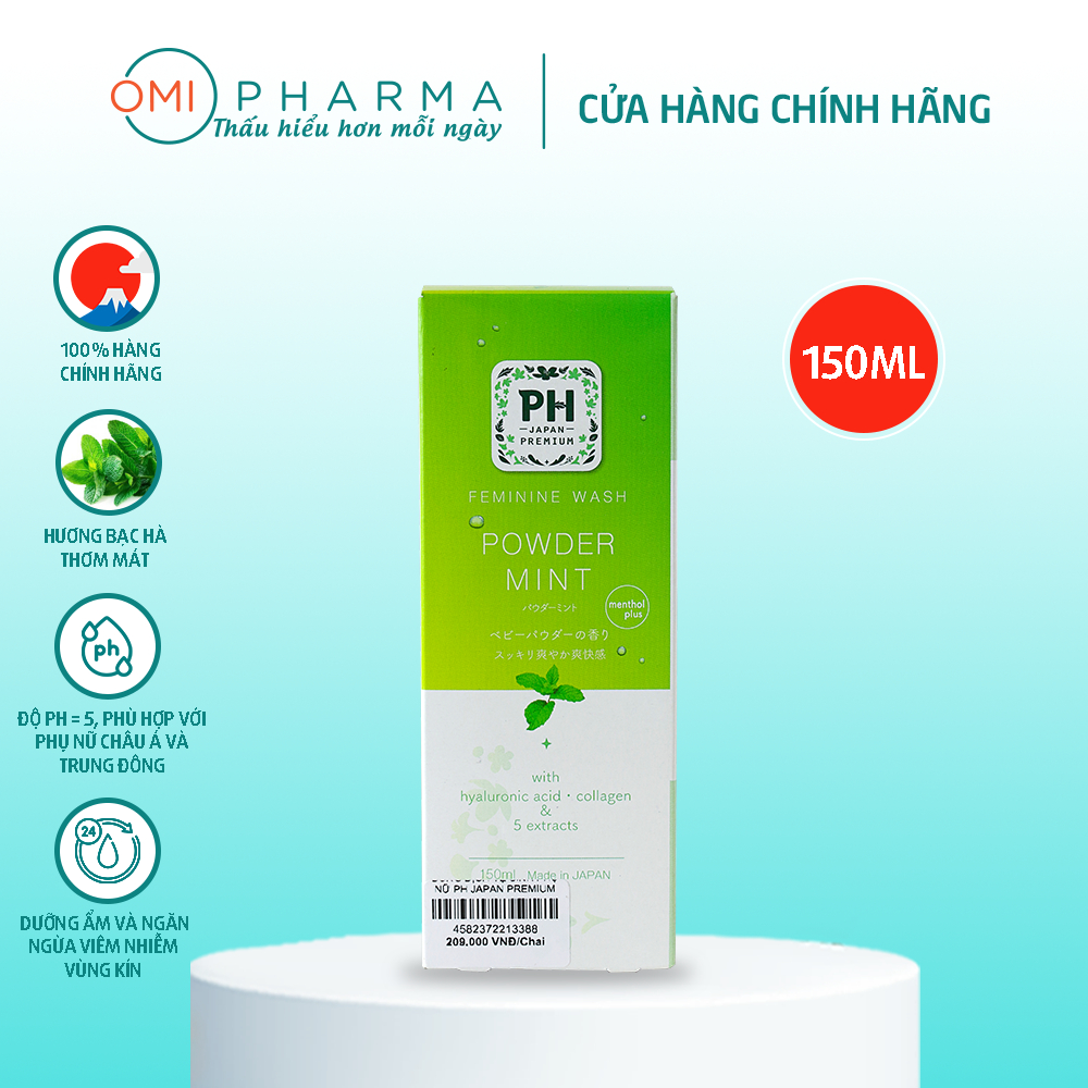 Dung Dịch Vệ Sinh Hoàn Toàn Tự Nhiên PH Care PH Japan Premium Powder Mint Hương Bạc Hà (150ml)