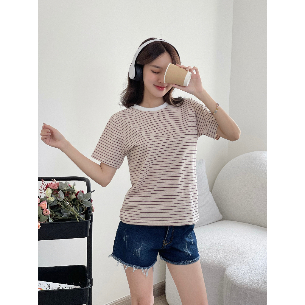 Áo Thun Nữ Kẻ Sọc Ngắn Tay JULY. Áo thun nữ chất Cotton 100%
