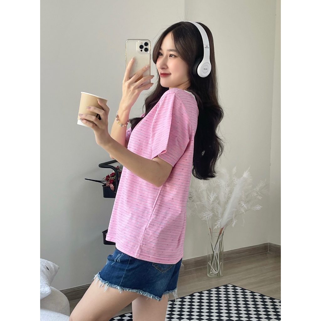 Áo Thun Nữ Kẻ Sọc Ngắn Tay JULY. Áo thun nữ chất Cotton 100%