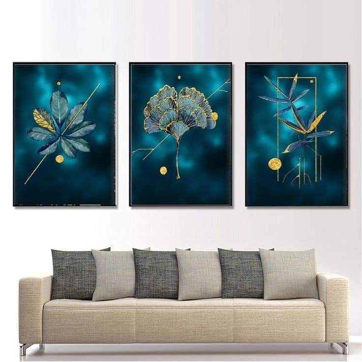 Bộ 3 Tranh Canvas Thiên Nhiên Cây Lá Có Viền Hiện Đại Trang Trí Quán Trà Sữa, Cà Phê Xưởng Giá Rẻ OHA Decor