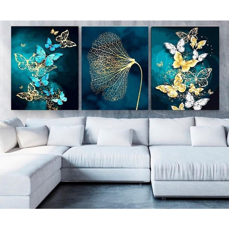 Bộ 3 Tranh Canvas Thiên Nhiên Cây Lá Có Viền Hiện Đại Trang Trí Quán Trà Sữa, Cà Phê Xưởng Giá Rẻ OHA Decor