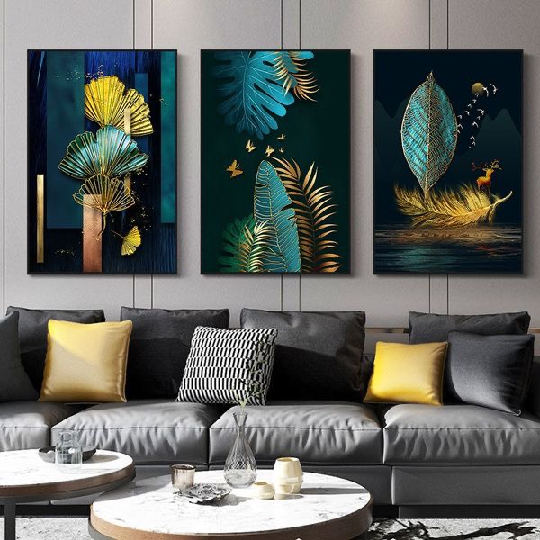 Bộ 3 Tranh Canvas Thiên Nhiên Cây Lá Có Viền Hiện Đại Trang Trí Quán Trà Sữa, Cà Phê Xưởng Giá Rẻ OHA Decor